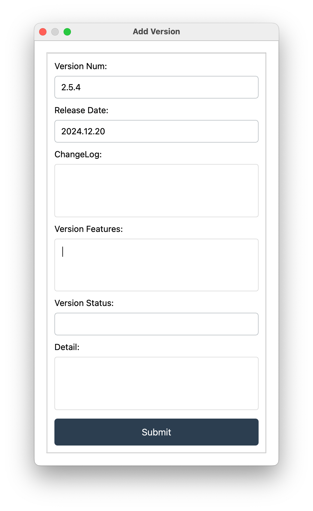 Analysis VersionDialog